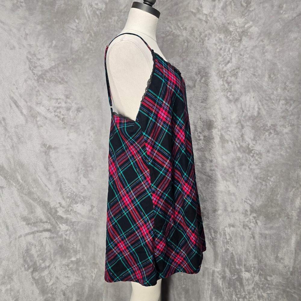 Victorias Secret Slip Dress Womens XXL Black Pink Plaid Lace Trim Nightie Grunge - Picture 4 of 15